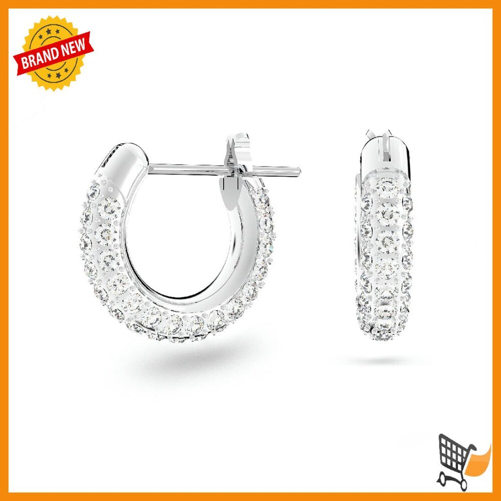 Sparkling Crystal Pave Hoop Earrings, Rhodium Plated, 3/8 Inch